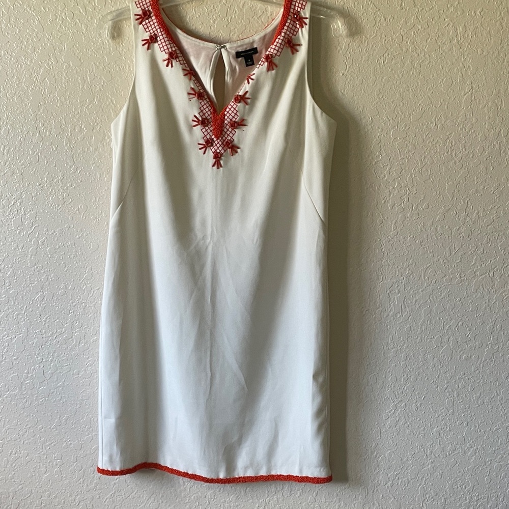 Ann Taylor Ivory Orange Floral Beaded Lattice Embroidery Shift Dress